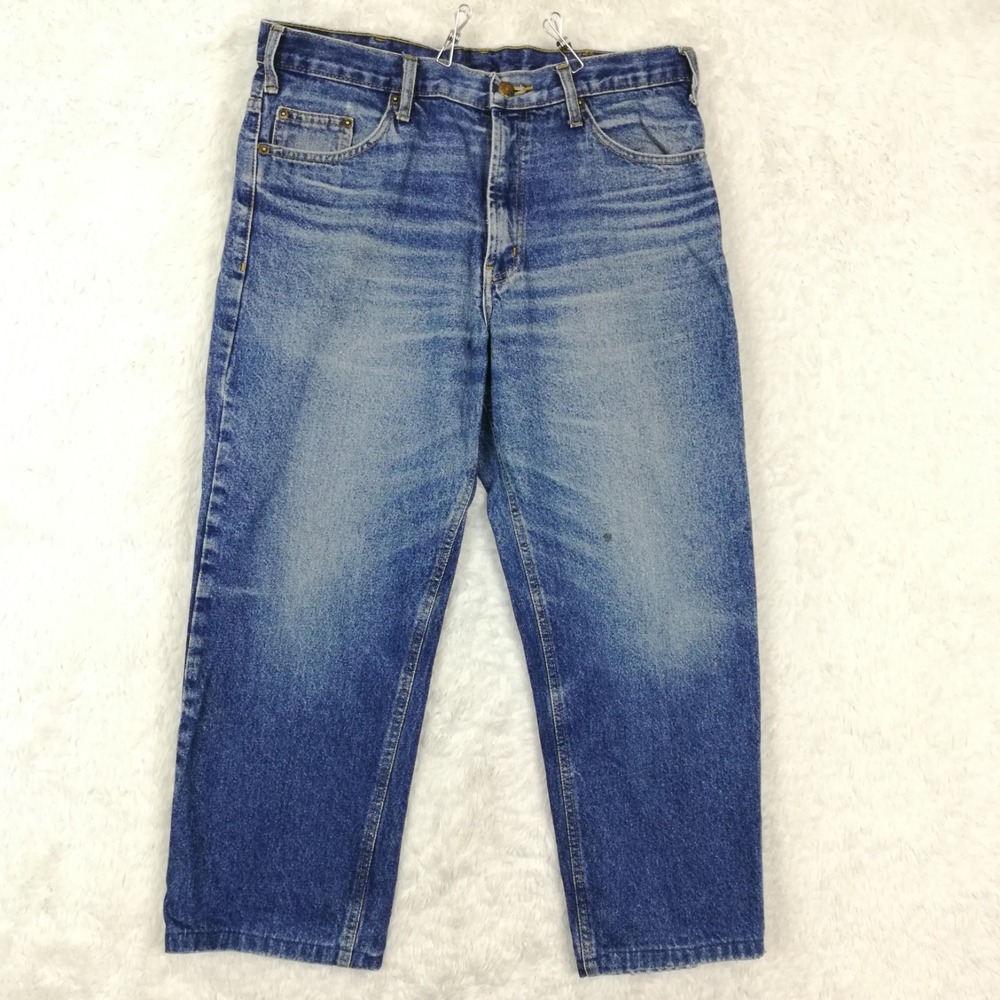 Mens Jeans Straight Leg Blue Denim‎ Medium Wash Whiskering 34x24